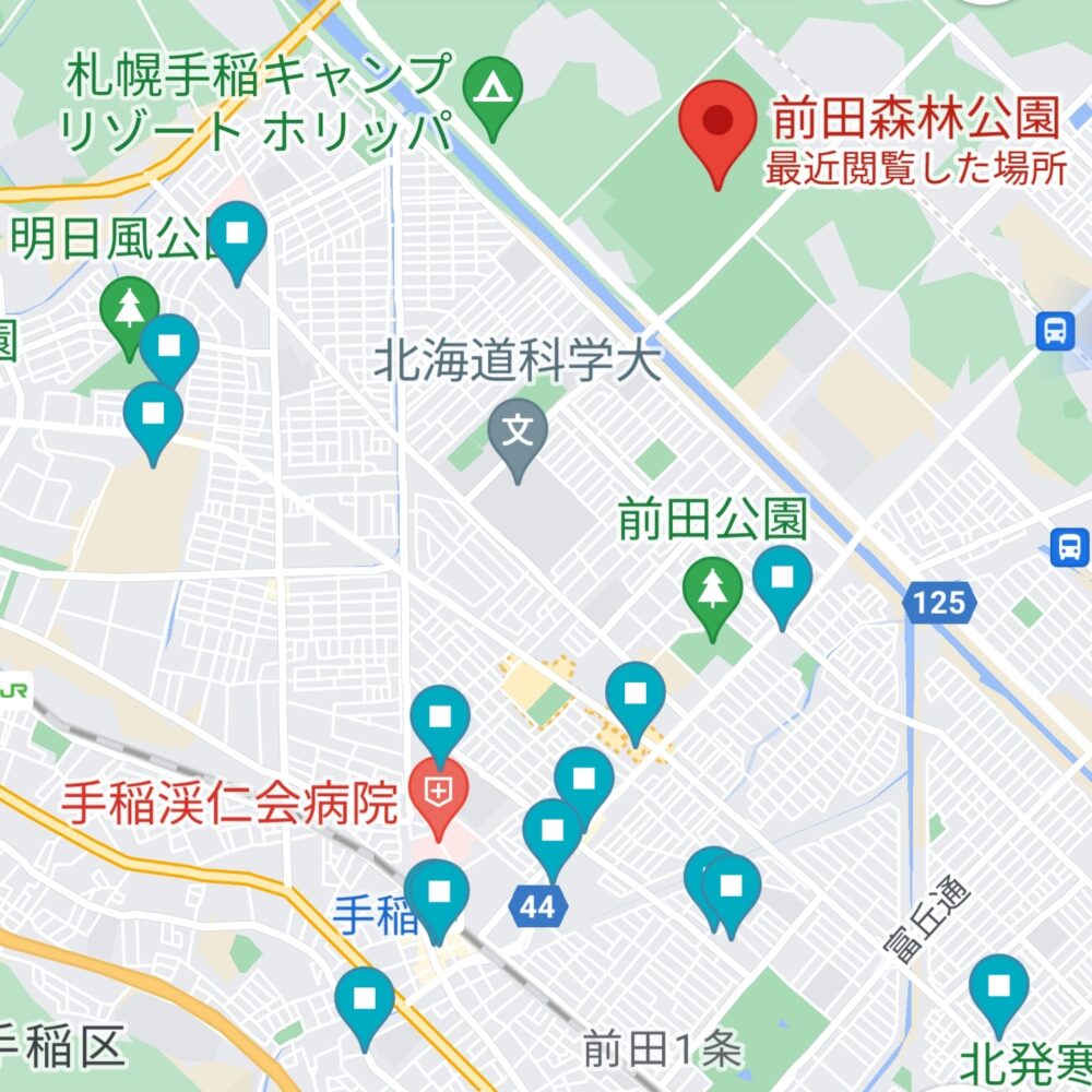 札幌市手稲区にある前田森林公園の周辺地図